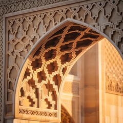Traditional Mughal Style Stone Carved Archway with Geometric Jali Pattern.
