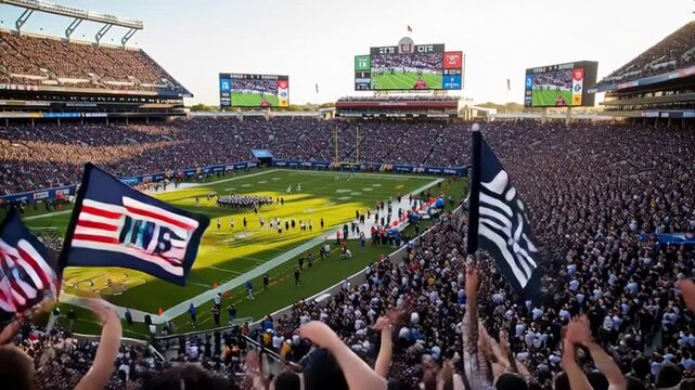 Electric atmosphere at packed football stadium during live game