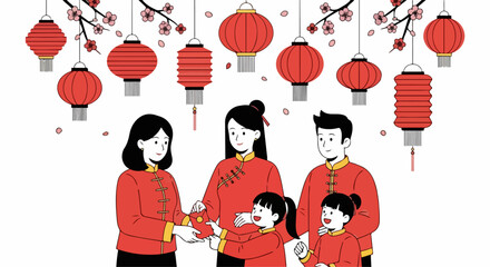 flat illustration of Chinese New Year celebration