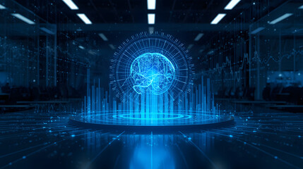 abstract technology background with binary code, Enterprise AI intelligence system visual