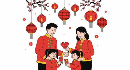 flat illustration of Chinese New Year celebration