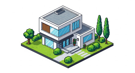 Modern Isometric House with Landscaping.