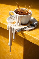 Surreal Melting Coffee Cup Art: A Dreamy Caffeine Illusion.