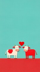 Cute Paper Cut Cow Couple with Red Heart