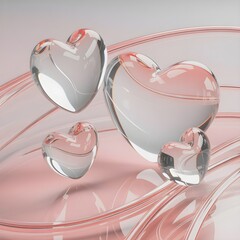 Translucent Love: 3D Crystal Glass Heart on Aesthetic Pink Gradient.