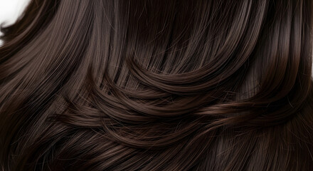 Fototapeta premium Close-up of healthy shiny dark brown hair with subtle highlights showing texture and volume perfect for beauty and haircare advertising