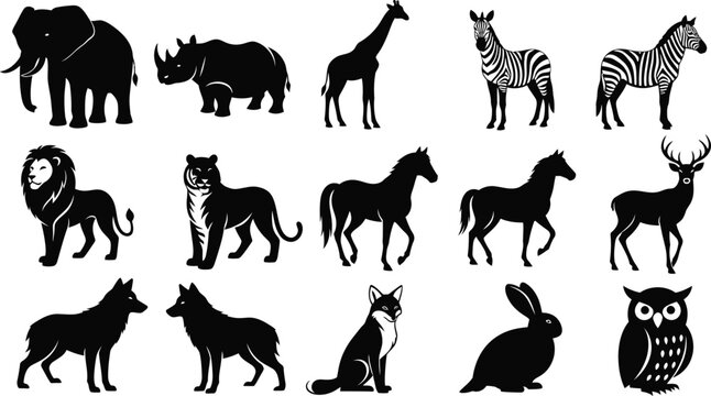 Silhouette illustrations of various wild animals