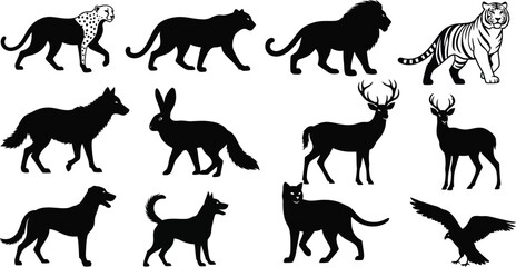 Fototapeta premium Silhouettes of various animals in different poses