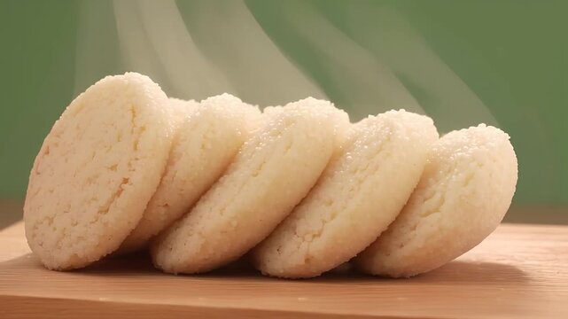 Steaming Hot Shortbread Cookies on Wooden Board