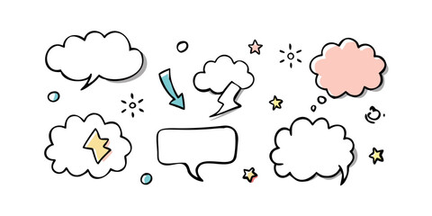 Assorted speech bubbles and thought clouds with various symbols and icons Vector