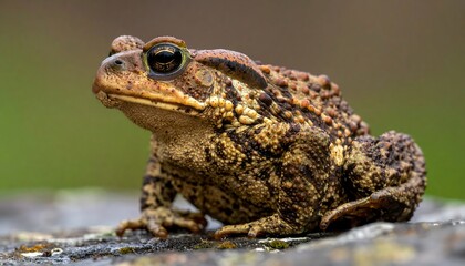 Fototapeta premium Close-up of a Brown Toad Sitting on a Rock in Natural Light.