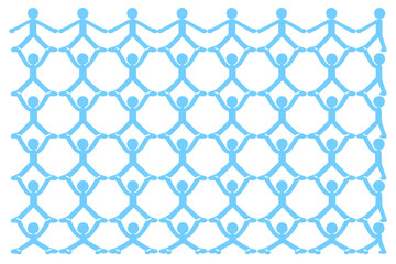 Fototapeta premium Blue stick figures creating a strong unified network, representing community, teamwork, and support systems on transparent background
