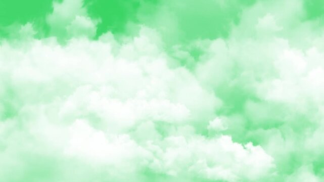 realistic clouds moving isolated on green background animation, real nature weather puffy cloud summer and spring day overlay motion design element