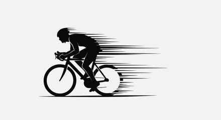 Fototapeta premium Silhouette of a cyclist riding fast on a racing bike, dynamic motion blur in bright studio background.