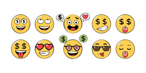Fototapeta premium A diverse collection of emojis depicting various human emotions and expressions Vector
