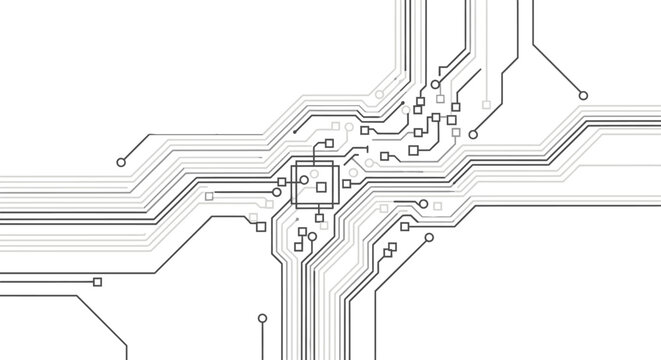 Abstract detailed circuit board pattern, digital technology background on isolated white background.