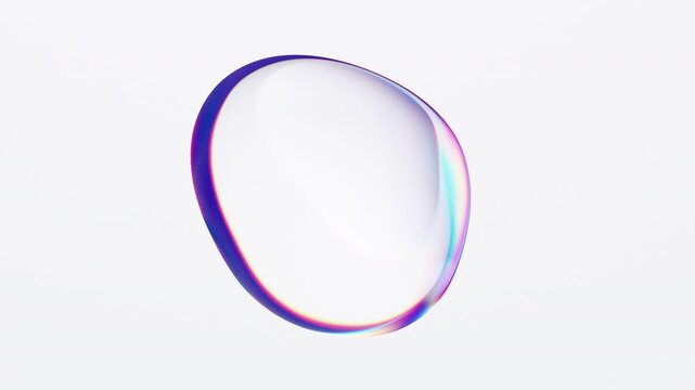 Floating iridescent liquid bubble in zero gravity with color refraction effect, 4k seamless loop 3d animation