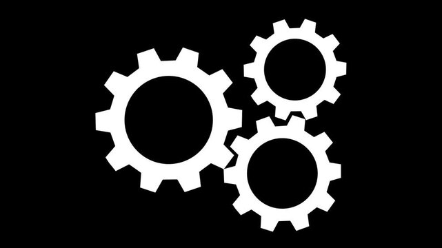 3 gear icon animation . white  color gear icon .abstract black  background