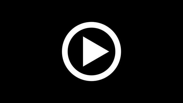 Media Player Button Icon Animation.Play button icon animation on circle . video player icon triangle shape button icon animation with  black   background. 4k motion graphics animation.