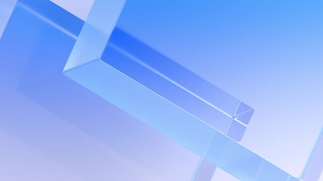 Abstract rotating blue glass geometric shapes, 4k seamless loop 3d animation