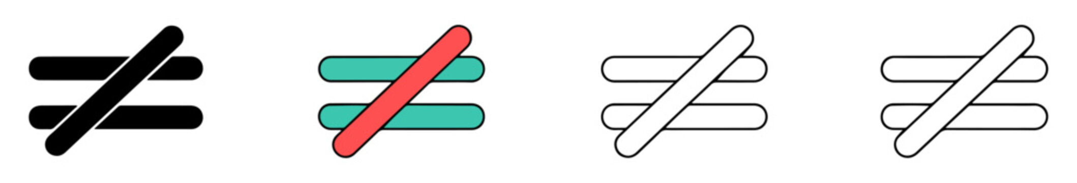 not equal math symbol icon set