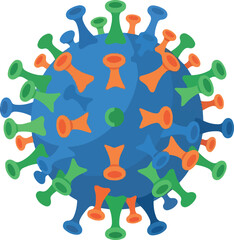 Stylized illustration of a microscopic viral particle, representing an infectious agent or pathogen. Ideal for health, science, and medical presentations or educational materials about disease