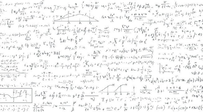 Handwritten mathematical equations and graphs on a white background. complex formulas and scientific notation fill the frame