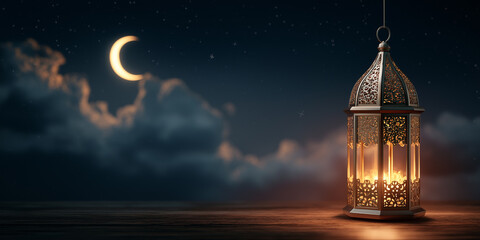 Golden Ramadan Lantern with Crescent Moon