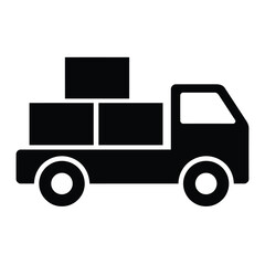 Fototapeta premium Simple black silhouette of a delivery truck carrying stacked boxes