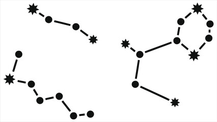 Minimalist zodiac constellation vector set with black star dot and line silhouettes on white background &ndash; astrological horoscope signs, celestial night sky pattern, mystical astronomy graphic 