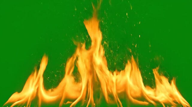 Vibrant orange flames against a green background, symbolizing energy and warmth.