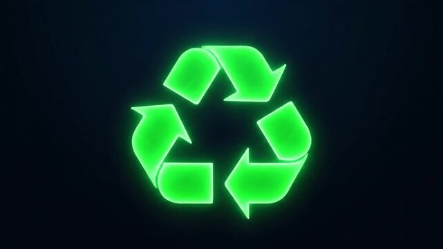 Sustainable future symbolized by sleek, modern recycle icon representing environmental responsibility and eco-friendly practices symbol animation on a black background