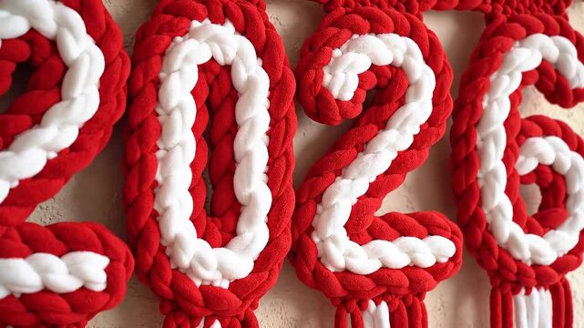 2026 New Year Macrame Wall Hanging Decor Red and White