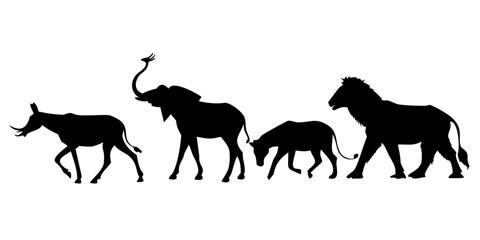 Four african animals walking in a line against a white background Vector © Kola