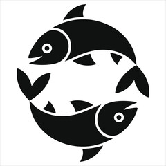 Obraz premium Pisces Zodiac Vector Silhouette Two Fish Astrology Symbol Horoscope Sign Black White Graphic Design Isolated Spiritual Star Constellation Mythology Water Element Birthday Astrological Icon Template