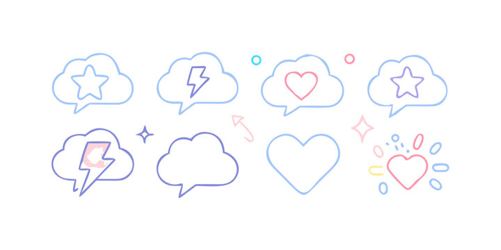 Colorful hand-drawn icons representing various weather conditions and emotions Vector