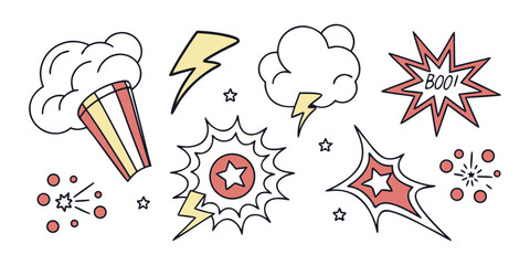 A vibrant collection of comic book style sound effects and symbols Vector © Kola