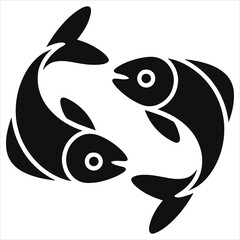 Obraz premium Pisces Zodiac Sign Silhouette Illustration. Two Fish Swimming in a Circle Horoscope Symbol. Minimalist Black and White Astrological Vector Icon for Spirituality, Mysticism, and Water Element Designs.