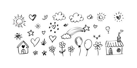 A collection of diverse icons representing various objects and activities. Vector