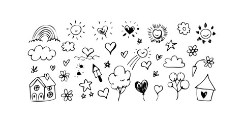 A delightful array of diverse and charming black and white doodle icons Vector