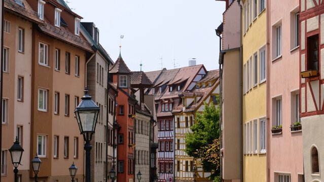 The beautiful half-timbered houses in the old town of Nuremberg, Franconia, Bavaria, Germany