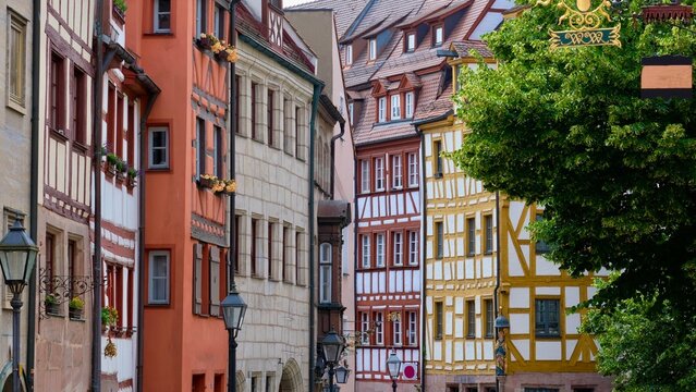 The beautiful half-timbered houses in the old town of Nuremberg, Franconia, Bavaria, Germany