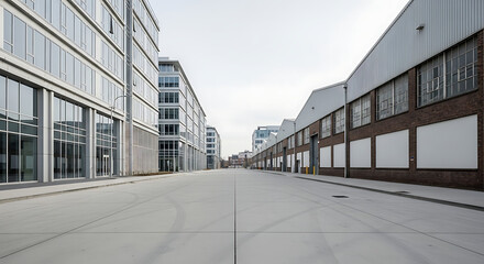 Obraz premium Empty Industrial Corporate District Street