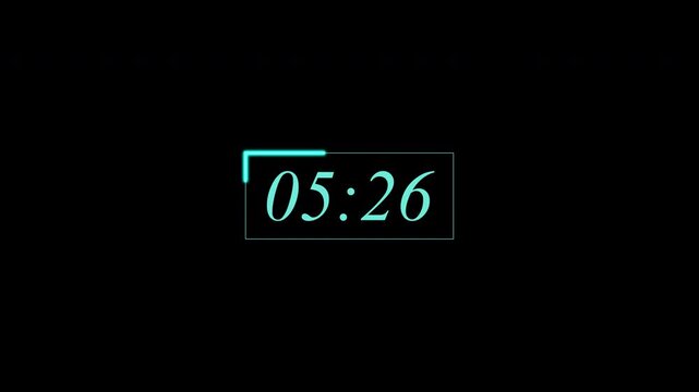 Modern futuristic countdown animation with glitch effects. 10 second digital timer in white on black. 4K stock footage with alpha channel for broadcast and video projects.