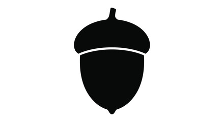 A simple black silhouette of an acorn on a white background © MD