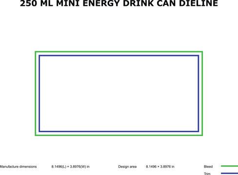 A technical diagram of a 250ml mini energy drink can dieline template