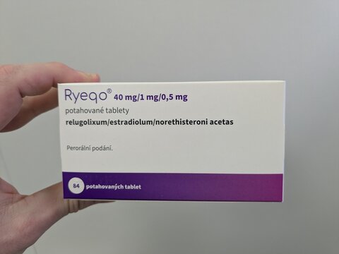Prague,Czech Republic-23.01.2026: Ryeqo by Gedeon Richter containing relugolix estradiol and norethisterone acetate is used for treatment of uterine fibroid symptoms as oral tablets