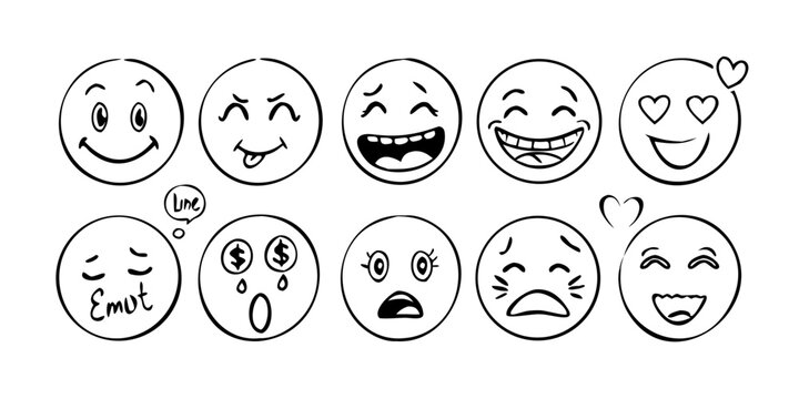 A collection of diverse emoticons expressing various human emotions and states Vector