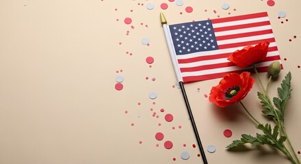 Obraz premium Memorial day tribute honoring fallen heroes with american flag and poppies