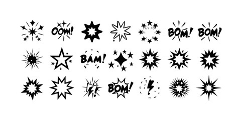 A collection of various comic book sound effect icons and symbols Vector © RABBI